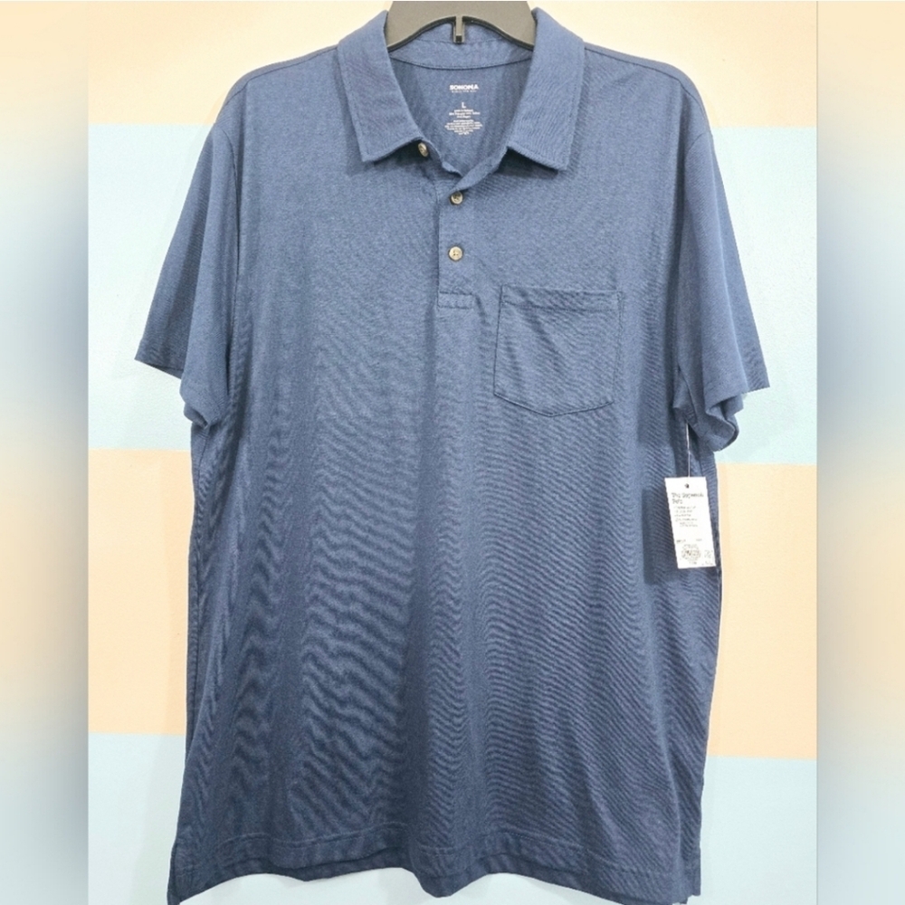 NWT Men's Sonoma Short Sleeve Polo Shirt - Navy Blue - Picture 3 of 5